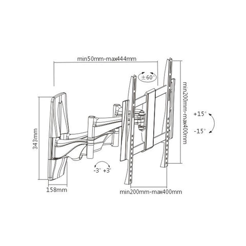 BRACKET - ELEGANT ALUMINUM FULL-MOTION CURVED & FLAT PANEL TV WALL MOUNT - For most 32"-55" curved & flat panel TVs