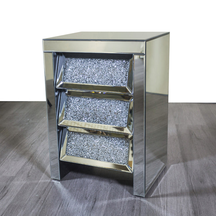 Diamond Mirror 3 Drawer Pedestal - Knobless - HomeAfford