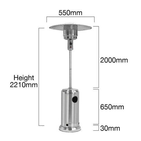 GAS PATIO HEATER - STAINLESS STEEL WITH SEGMENTED POLE