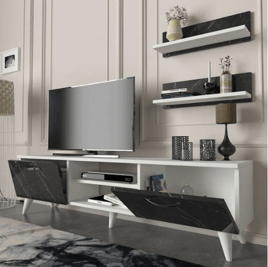 Armoire Geacles Marble Look TV Unit - HomeAfford