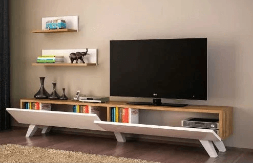 Armoire Amerika TV Unit White & Walnut - HomeAfford