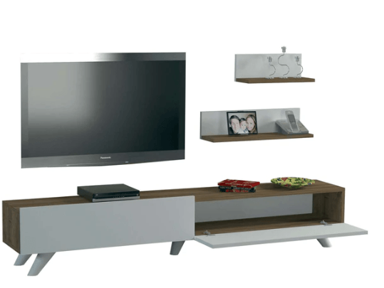 Armoire Amerika TV Unit White & Walnut - HomeAfford