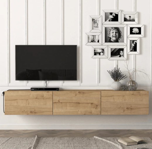 Armoire Damla Floating TV Stand - Light Brown - HomeAfford