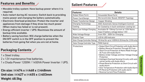 Ellies Chadha Power 1200W/1450VA Pure Sine Wave Inverter Trolley - HomeAfford