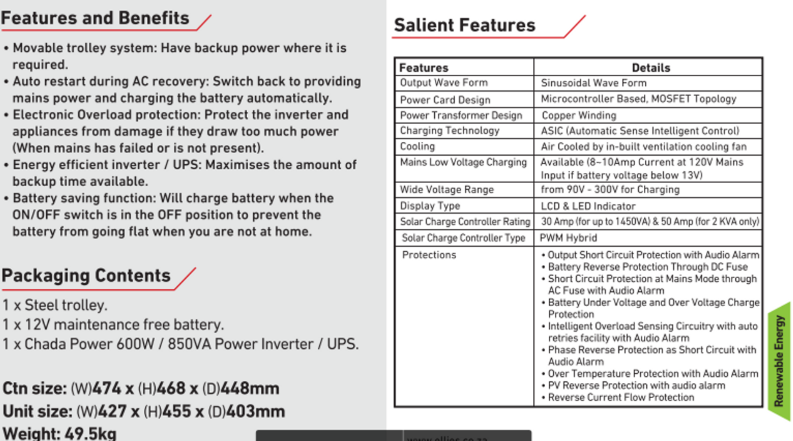 Ellies Chadha Power 600W/850VA Pure Sine Wave Inverter Trolley - HomeAfford