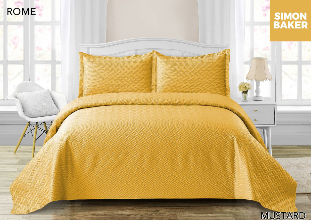 Simon Baker - Rome Luxury Bedspread set-Mustard/King - HomeAfford