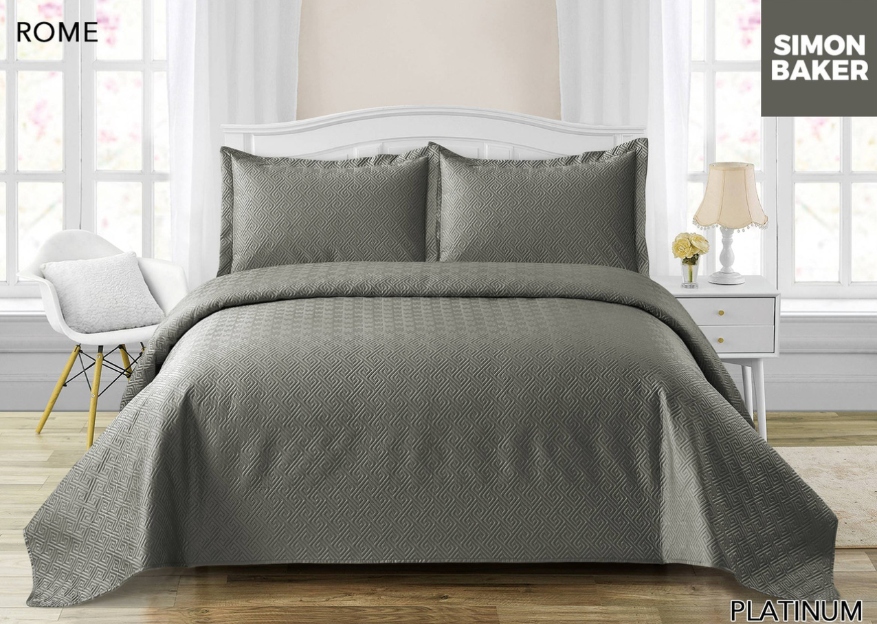 Simon Baker - Rome Luxury Bedspread set-Platinum/Super King - HomeAfford