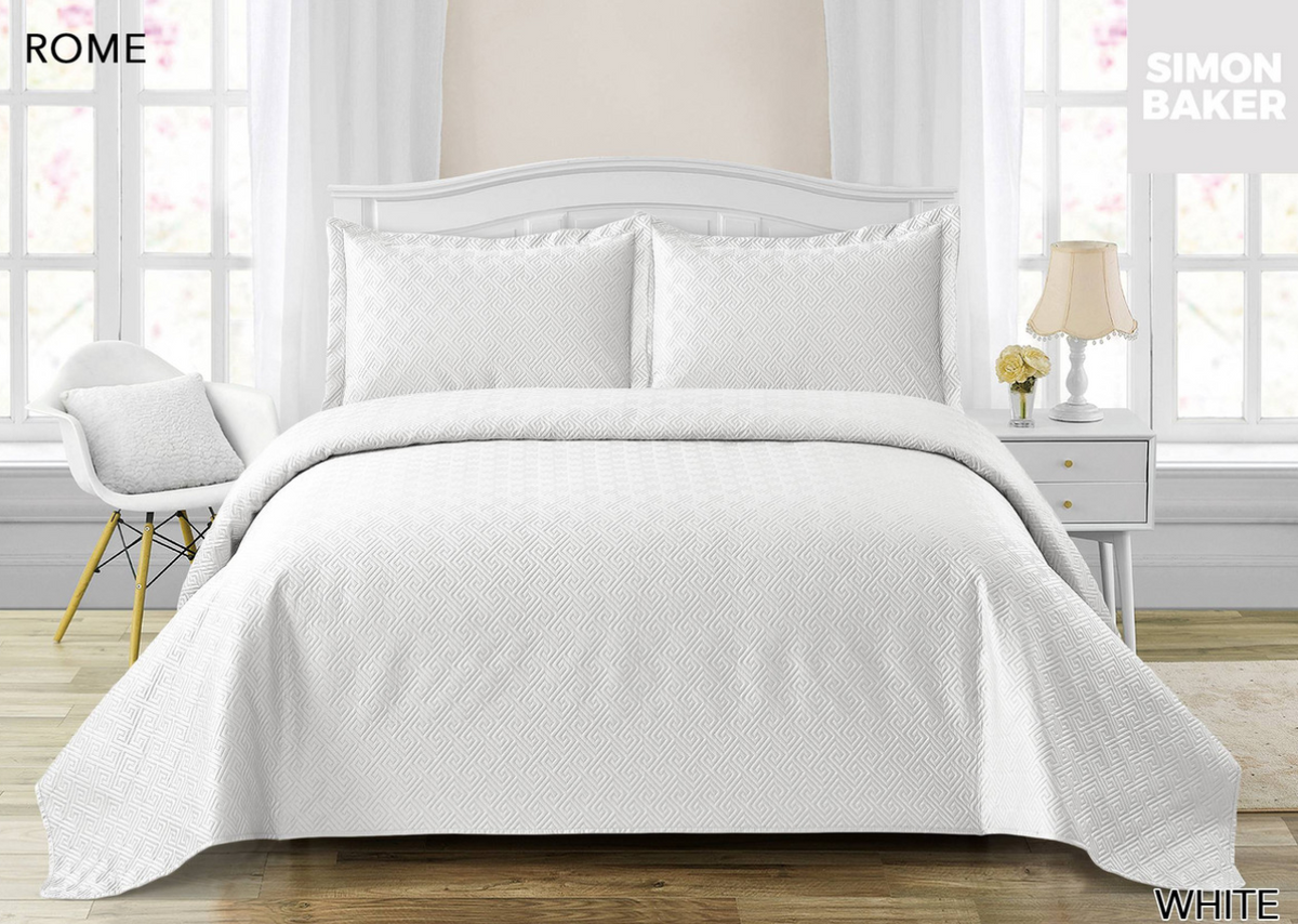 Simon Baker - Rome Luxury Bedspread set-White/Three Quarter - HomeAfford