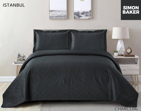 Simon Baker - Istanbul Luxury Bedspread set-Charcoal/King - HomeAfford