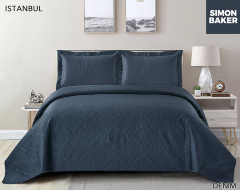 Simon Baker - Istanbul Luxury Bedspread set-Denim/Queen - HomeAfford