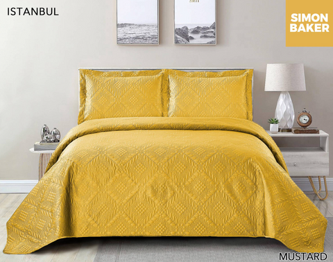 Simon Baker - Istanbul Luxury Bedspread set-Mustard/Three Quarter - HomeAfford