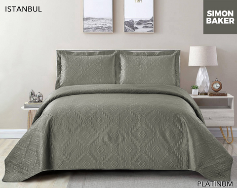 Simon Baker - Istanbul Luxury Bedspread set-Platnum/King - HomeAfford