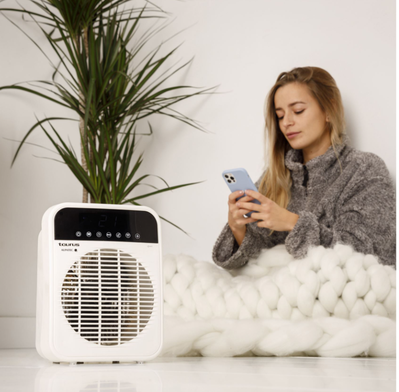 Taurus Heater Floor Fan Cream Wi-Fi Enabled 2Heat Settings 2000W Factor Connect